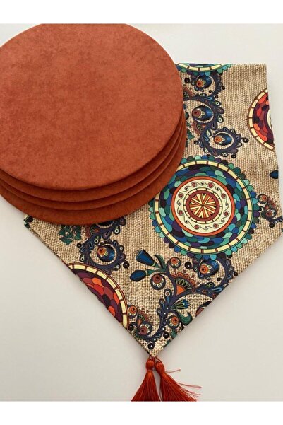 Ayşemce Amerikan Servis Takım (çuval "baskılı" Etnik Mandala Desen Runner 4 K...