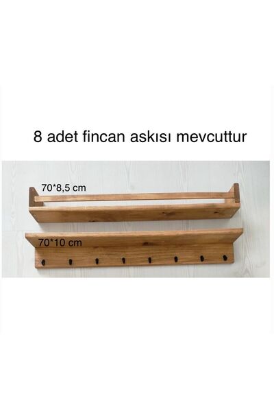 Köksal atölye 70 Cm Kahve Köşesi 2 Li Raf Set Terek Askılık (8 ADET FİNCAN ASKILIDIR)