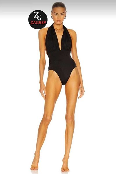 Zagrep Black Double-Layer Silk Jersey Body - Drawstring Waist and Halter Neck