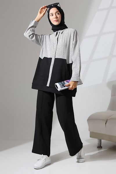 Mihran Butik Black Seasonal Combed Cotton - Women's Sports and Comfortable Hijab Set