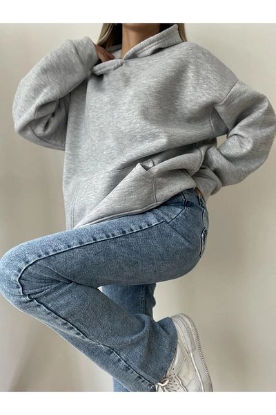 qavnas Unisex Γκρι πλεκτό φούτερ με κουκούλα - 2ip Raised
