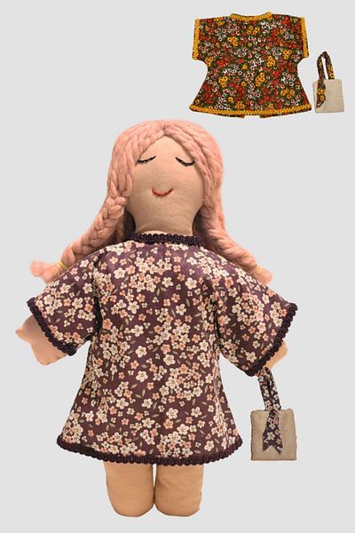Uretti Selin 8435 Floral Patterned Spare Dress with Double Bag, for Doll, 32cm - Purple / Green