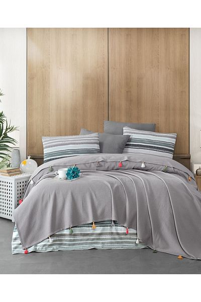 Sudemhome 4 Piece Gray Tasseled Double Pique Set