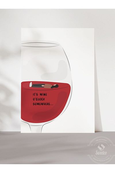 Sweetco Είναι αφίσα Wine O'clock χωρίς πλαίσιο |   Αφίσα μπαρ κουζίνας κόκκινου κρασιού