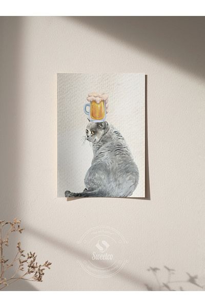 Sweetco Αφίσα Beer & Cat χωρίς πλαίσιο |   Αφίσα μπύρας & γάτας