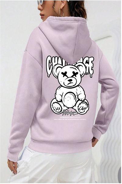 qavnas Πλεκτό φούτερ Unisex με μοτίβο λιλά Challenge Bear