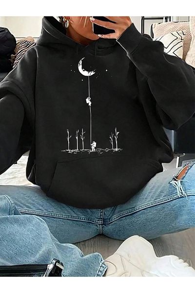 qavnas Черен плетен суитшърт Saturn - унисекс с повдигнати 2 връзки