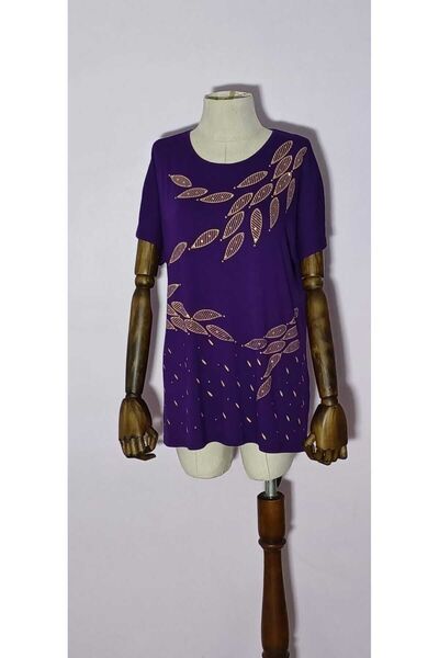 akgül giyim Yeni Sezon Yarasa Kısa Kol Baskılı Ve Taşlı Ilk Bahar Yaz Viskon ...