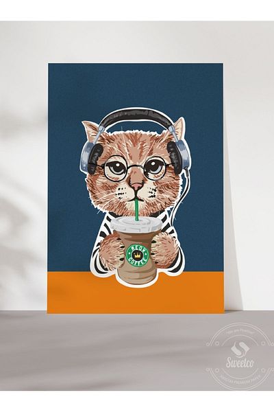 Sweetco Αφίσα χωρίς πλαίσιο Meow Coffee |   Αφίσα Καφέ Καφέ Κατούν