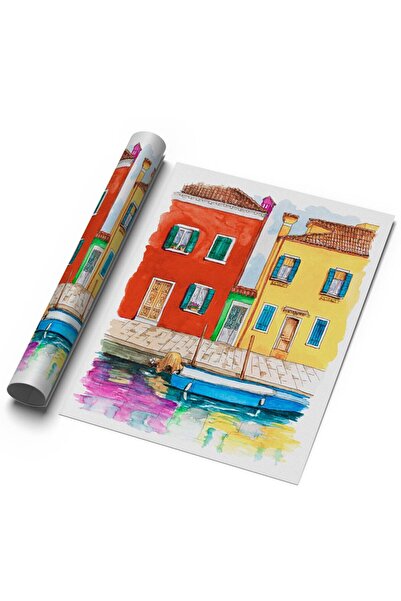 Sweetco Beach Houses Çerçevesiz Poster|Renkli Ev Posteri