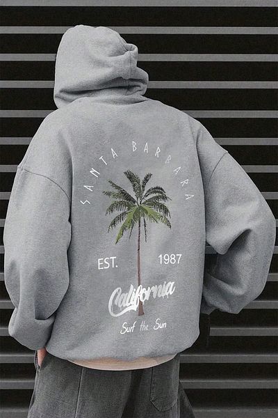 qavnas Santa Barbara πλεκτό ύφασμα Unisex γκρι φούτερ - 2ip Raised