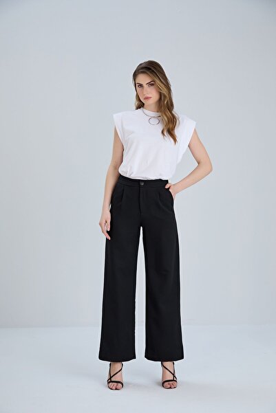 Thin Shop Buttoned, Wide Leg Casual Woven Trousers