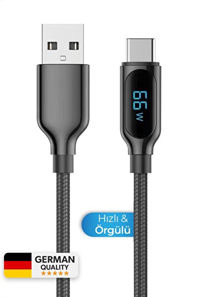 woyax By Deji 66w Dijital Göstergeli Örgülü Usb To Type C Süper Hızlı Şarj Kablosu Siyah 120 Cm