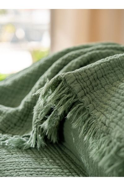 OTEXSA Cuvertură de pat din muselină verde kaki - Stiuca (200x220CM) 4 straturi