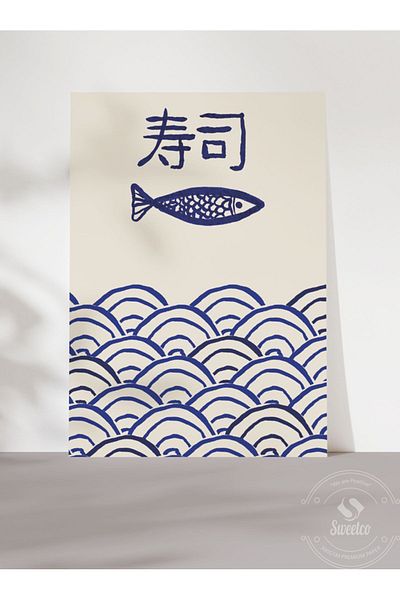 Sweetco Αφίσα Japan Fish χωρίς πλαίσιο |   Αφίσα μπλε χρυσόψαρο