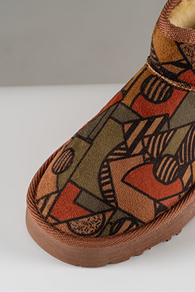 camaiore Női barna etnikai mintás velúr fűző nélküli csizma
