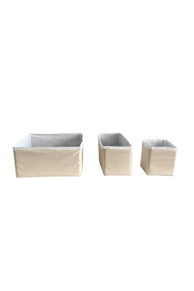 Vip Home Concept Market Ürünleri Set of 3 Beige Leather Drawer and Storage Box for Children's Room
