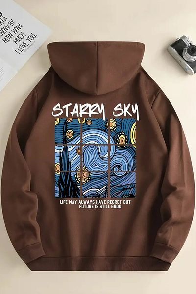 qavnas Πλεκτό φούτερ Unisex καφέ Starry Sky - 2ip Raster