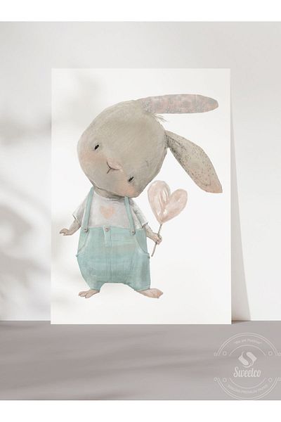 Sweetco Αφίσα χωρίς πλαίσιο Cute Rabbit |   Αφίσα για παιδικό δωμάτιο μωρού με χαριτωμένο κουνέλι κουνέλι