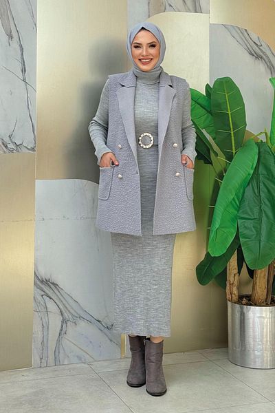 Bym Fashion سترة رمادية بدون أكمام 7889 - مع جيوب