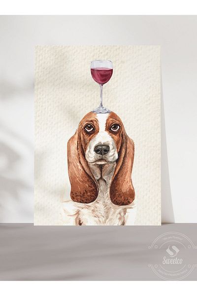 Sweetco Αφίσα Wine and Dog χωρίς πλαίσιο |   Αφίσα κρασιού και σκύλου