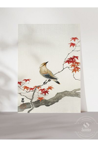 Sweetco Ohara Koson - Ιαπωνικό πουλί (Yūlemon) σε δέκα αφίσα Maple Frameless