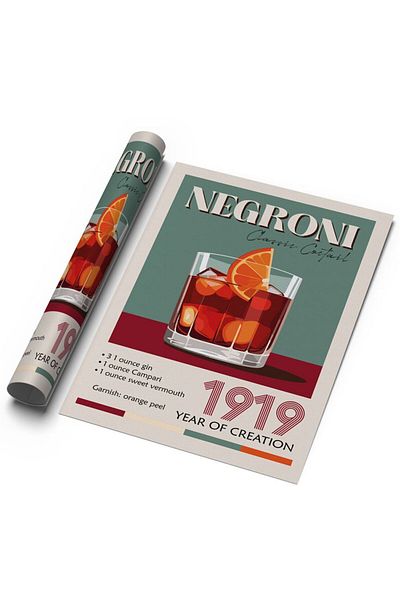 Sweetco Αφίσα Negroni Cocktail - Χωρίς πλαίσιο, Σχέδιο Κουζίνας Μπαρ Κουζίνας