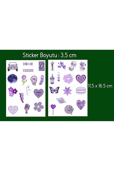 Akumastik Vsco Purple Purple Aesthetic Planner Bullet Journal Set de autocolante pentru laptop 3,5 cm - 30 buc