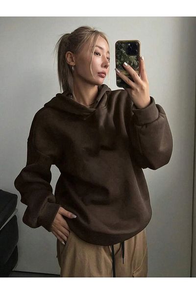 qavnas Πλεκτό φούτερ Santa Barbara Cut Unisex - 2ip Raster, Καφέ