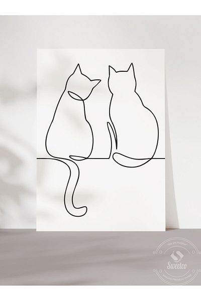Sweetco Αφίσα Cats χωρίς πλαίσιο |   Αφίσα με ζώα Cats Line Art Oneline Line