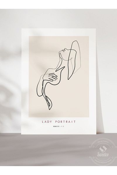 Sweetco Lady Portrait No2 Αφίσα χωρίς πλαίσιο |   Γυναικείο πορτρέτο Line Art One line Αφίσα