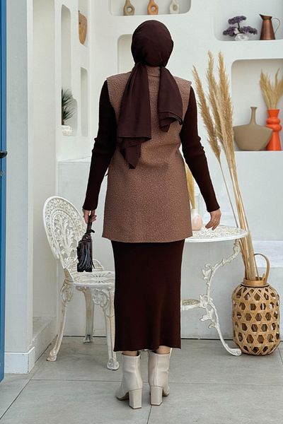 Bym Fashion 7889 Модел Кафяв Жилет - Без Ръкави и Джобове