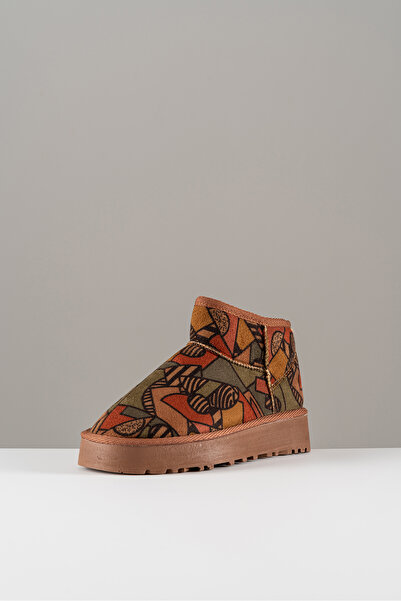 camaiore Női barna etnikai mintás velúr fűző nélküli csizma