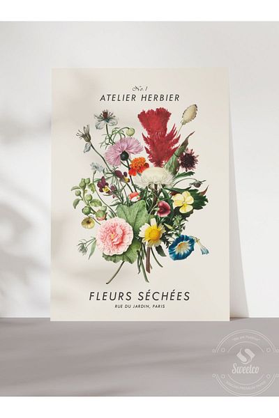 Sweetco Αφίσα Fleurs Séchées χωρίς πλαίσιο |   Πολύχρωμη Βοτανική Αφίσα Λουλουδιών