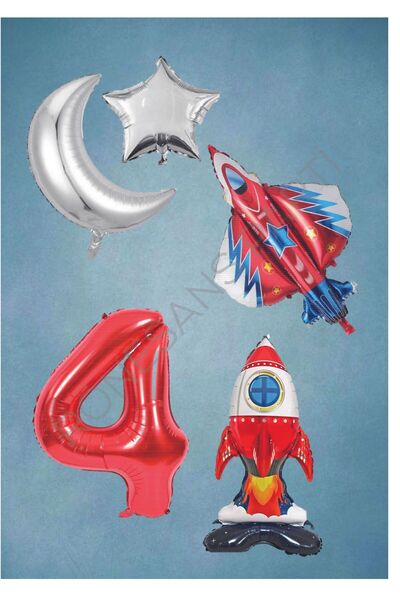 RÖNESANS PARTİ العمر 4 - مجموعة بالونات من رقائق الفويل بطابع رائد الفضاء ونجمة القمر