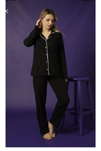 Sude HOMEWEAR Set pijama neagră cămașă cu mânecă lungă Ercan