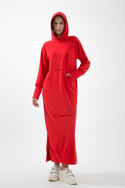 MuuBs Newlong Long 3 Yarn - Non-Rated Kangaroo Pocket Hooded Tracksuit Dress Sweat