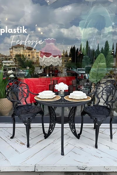 Ceritti Ferforje Görünümlü Masa Sandalye, Dış Mekanda Kullanılabilir 2 Kişili...