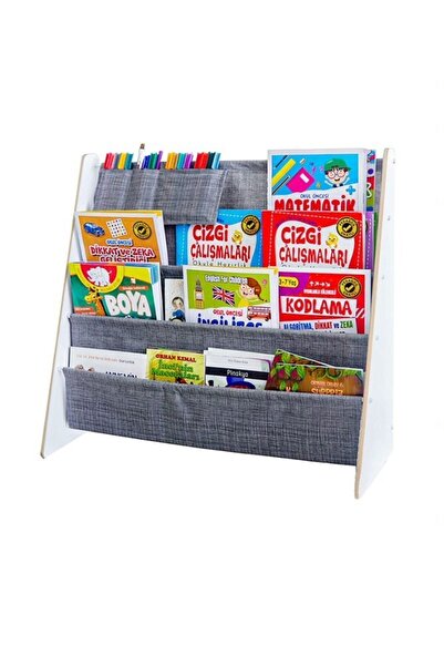 ATA HOME Montessori Ana Sınıfı Kreş Okul Çocuk Odası Kitaplığı Ahşap Kumaş Ki...