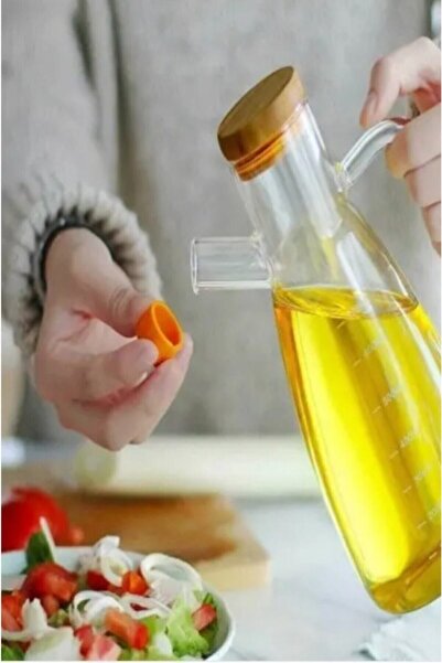 FBZhome 900 Ml Glass Oil Pot with Bamboo Lid Vinegar