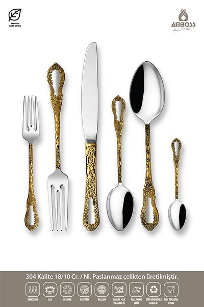 Amboss Pera Gold 72 Piece Stainless Steel Set - Fork Spoon and Knife
