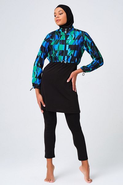 ALFASA Patterned Crop Hijab Swimsuit &