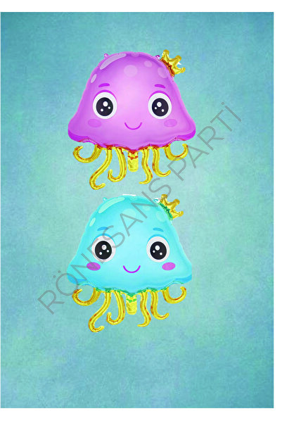 RÖNESANS PARTİ بالون فويل باللونين الأزرق والوردي من قنديل البحر