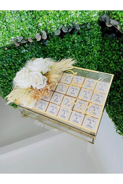 Bera tasarım Gül Süslemeli Gold Kız Isteme Çikolatası