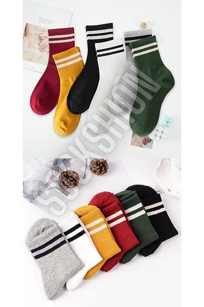 SOCKSHION Дамски чорапи за тенис на райе в различни цветове от 6 части - Оцветете стила си - 6 чифта
