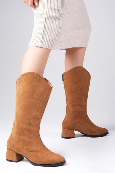 Mio Gusto Fabia Tan Color Suede Women's Below the Knee Boots