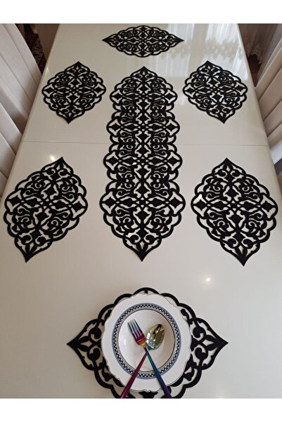 SEHARA Black Faux Leather Food Presentation Set - 1 Runner (30X100Cm)/6 Serve...