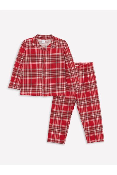 LC Waikiki LCW baby Polo Neck Long Sleeve Plaid Patterned Baby Girl Pajama Set