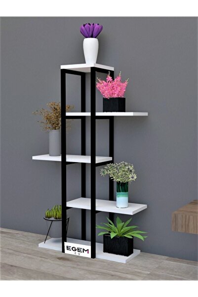 EGEMEV Odina Dekoratif 5 Raflı Çiçeklik Metal Ahşap Saksılık Çiçek Rafı Ve Ahşap Raflar 5 Raflı Çiçeklik