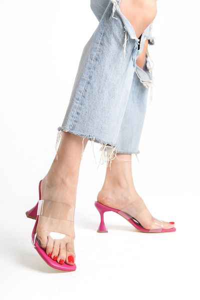 Saltopik Fuchsia Transparent Banded - Champagne Heeled Slippers